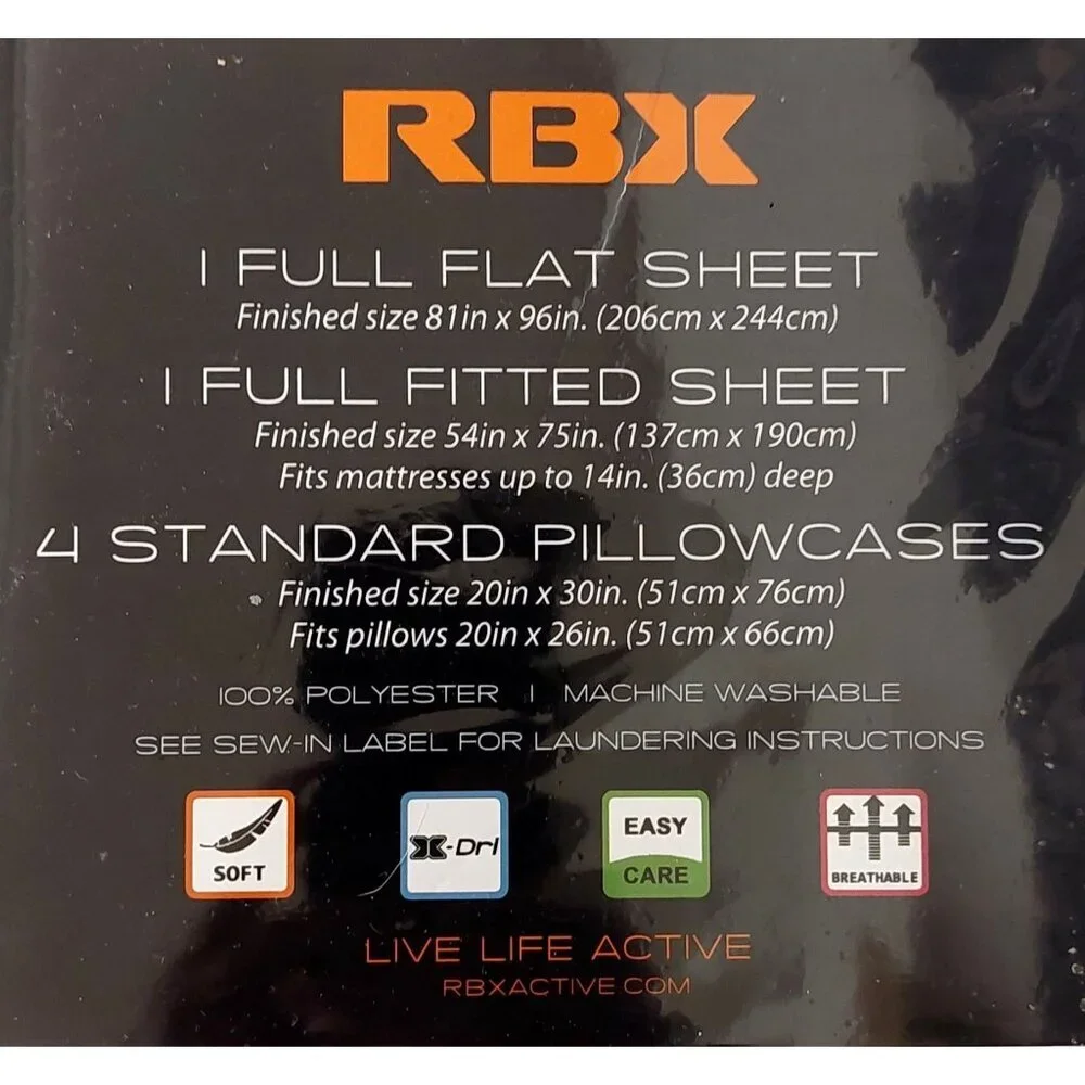 RBX Brand NEW Full Sheet Set in White 6 Piece Flat, Fitted, 4 Pillowcases